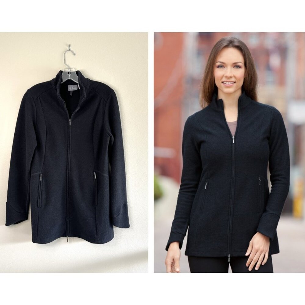 Ibex Backbay Black Merino Wool Two-Way Zip Tunic Jacket